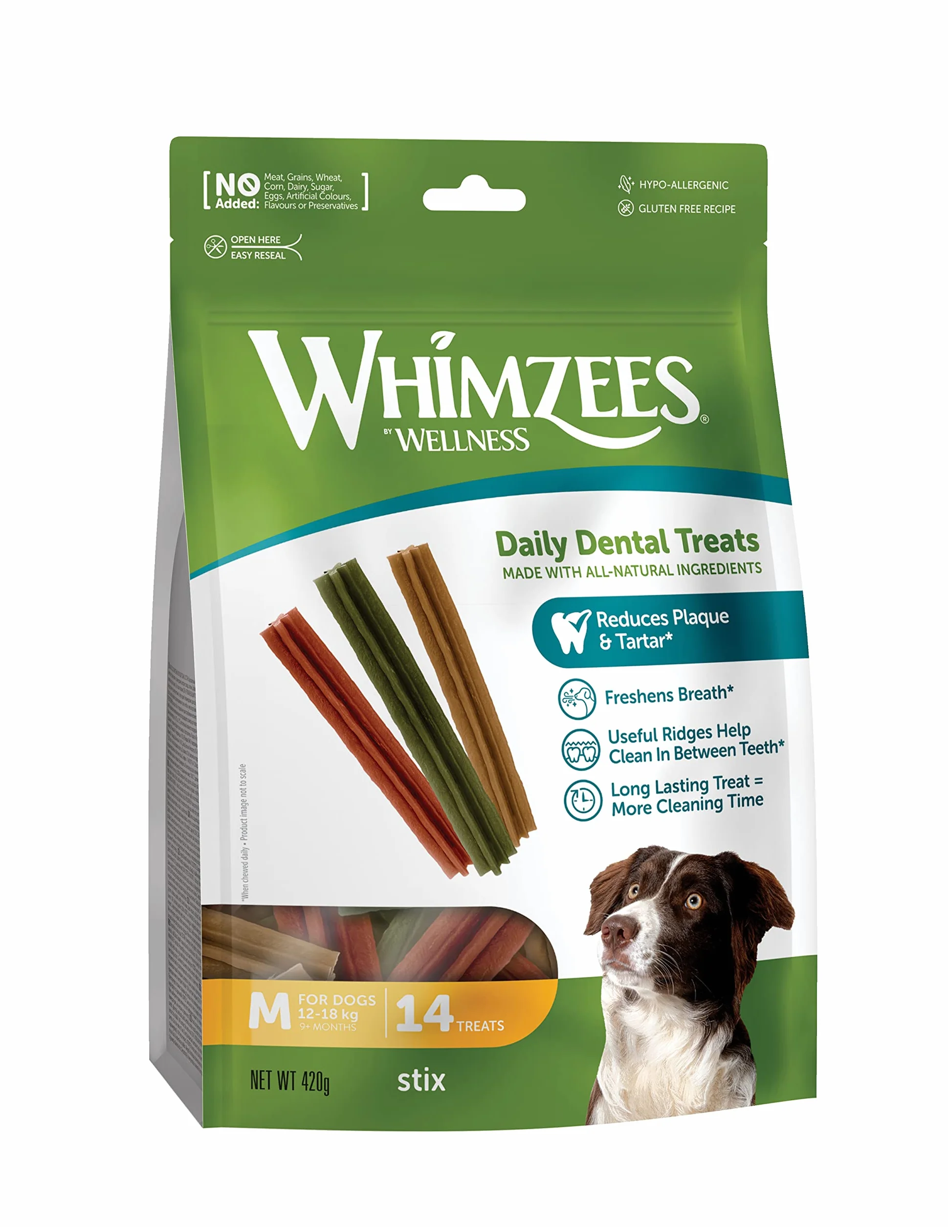 WHIMZEES Stix M, 14 Pezzi – Taglia M, Snack per Cani di Taglia Media, Naturali & Senza Cereali, Vegetariane, Senza Zuccheri Aggiunti