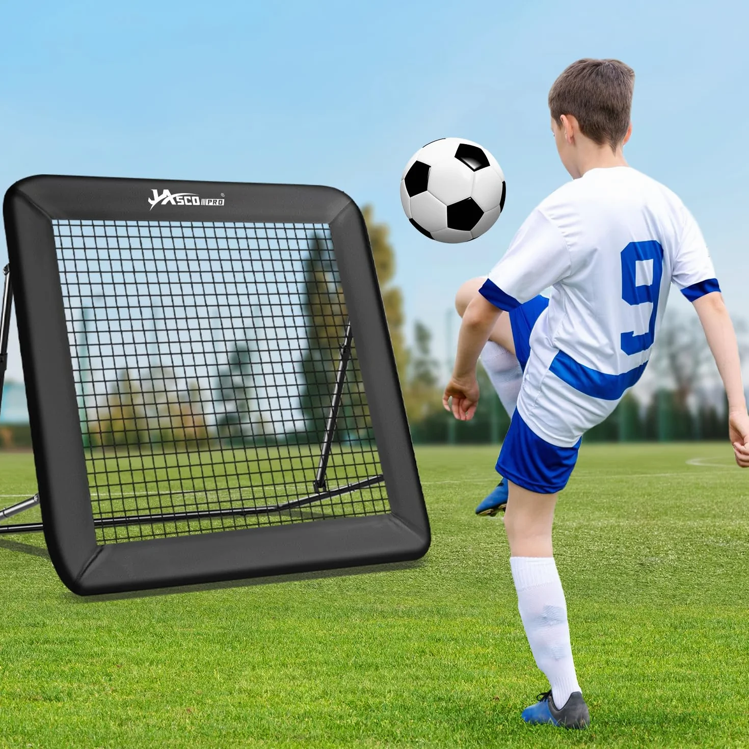 JASCOPRO Rete da rimbalzo da calcio, bersaglio per porta da calcio, attrezzatura da allenamento portatile