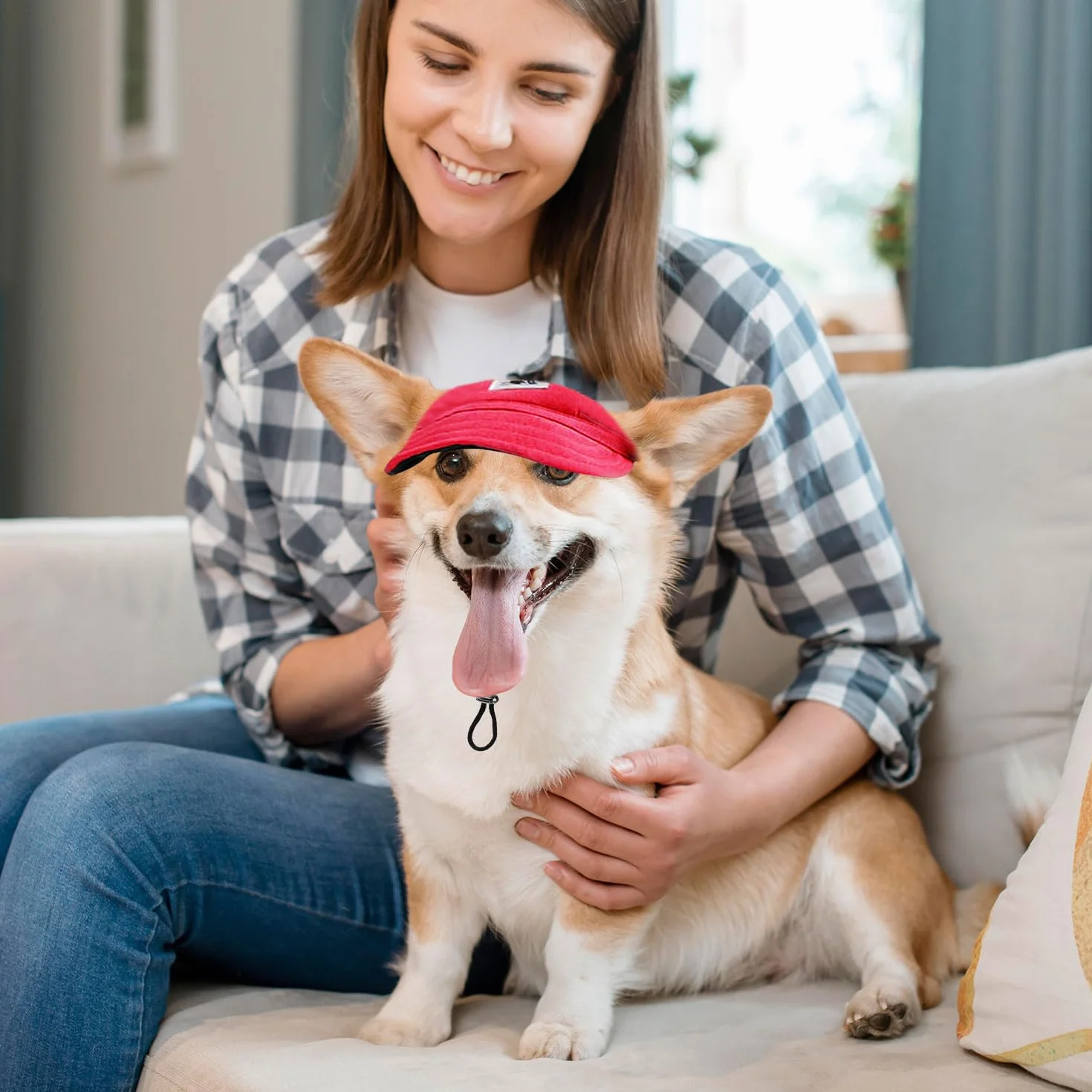 LATRAT Berretto da Baseball per Cani, Cappello di Protezione Sole per Animali Domestici con Fori per le Orecchie e Cinghia Regolabile (Rosso, M)