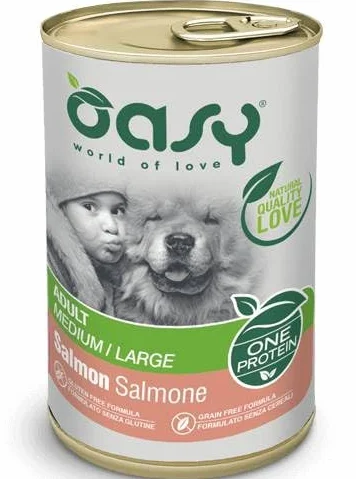 Oasy cane patè Grainfree Monoproteico gusto SALMONE | 6 lattine da 400 grammi l'una.