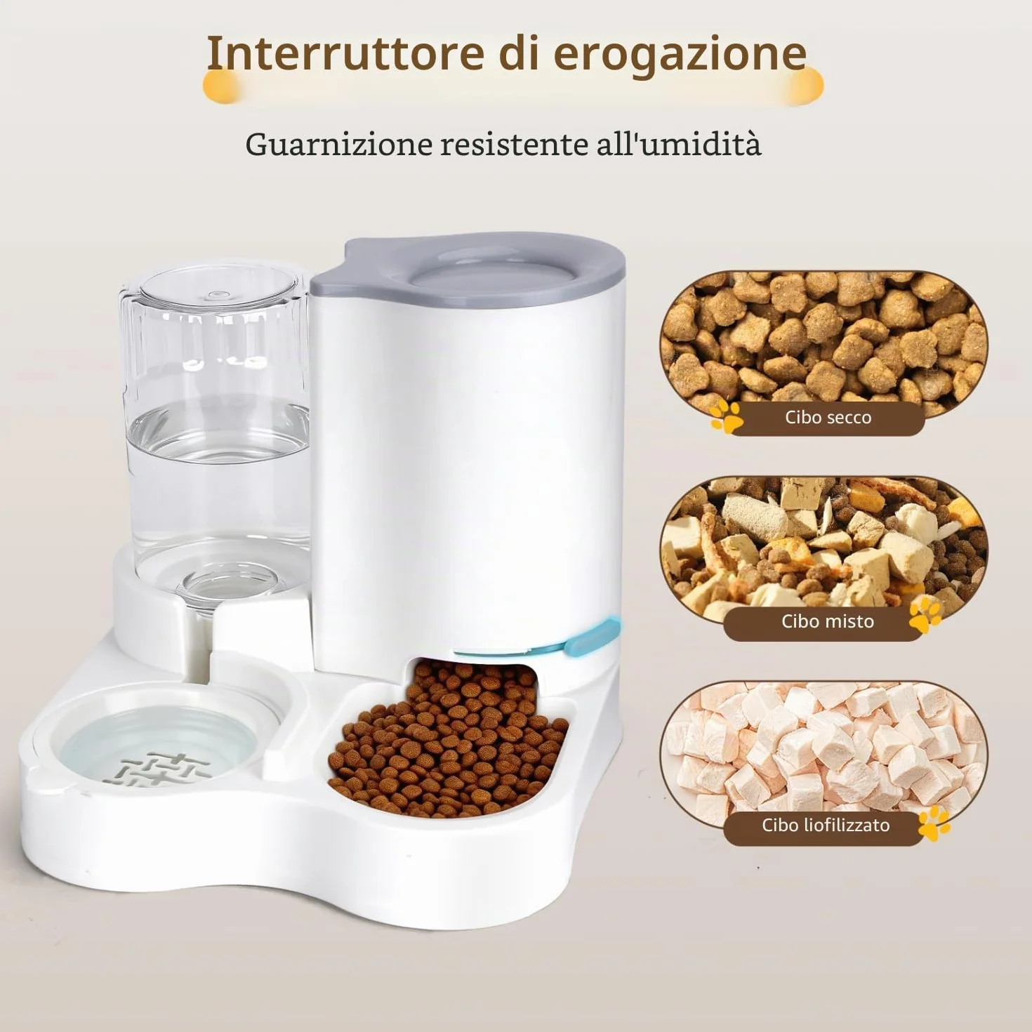 Nobleza Distributore per Gatti 2 in 1 con Fontana - Dispenser gravità Cibo 2.2L e Acqua 1L, Igienico Salvaspazio, Senza Elettricità, Design Moderno (Grigio)