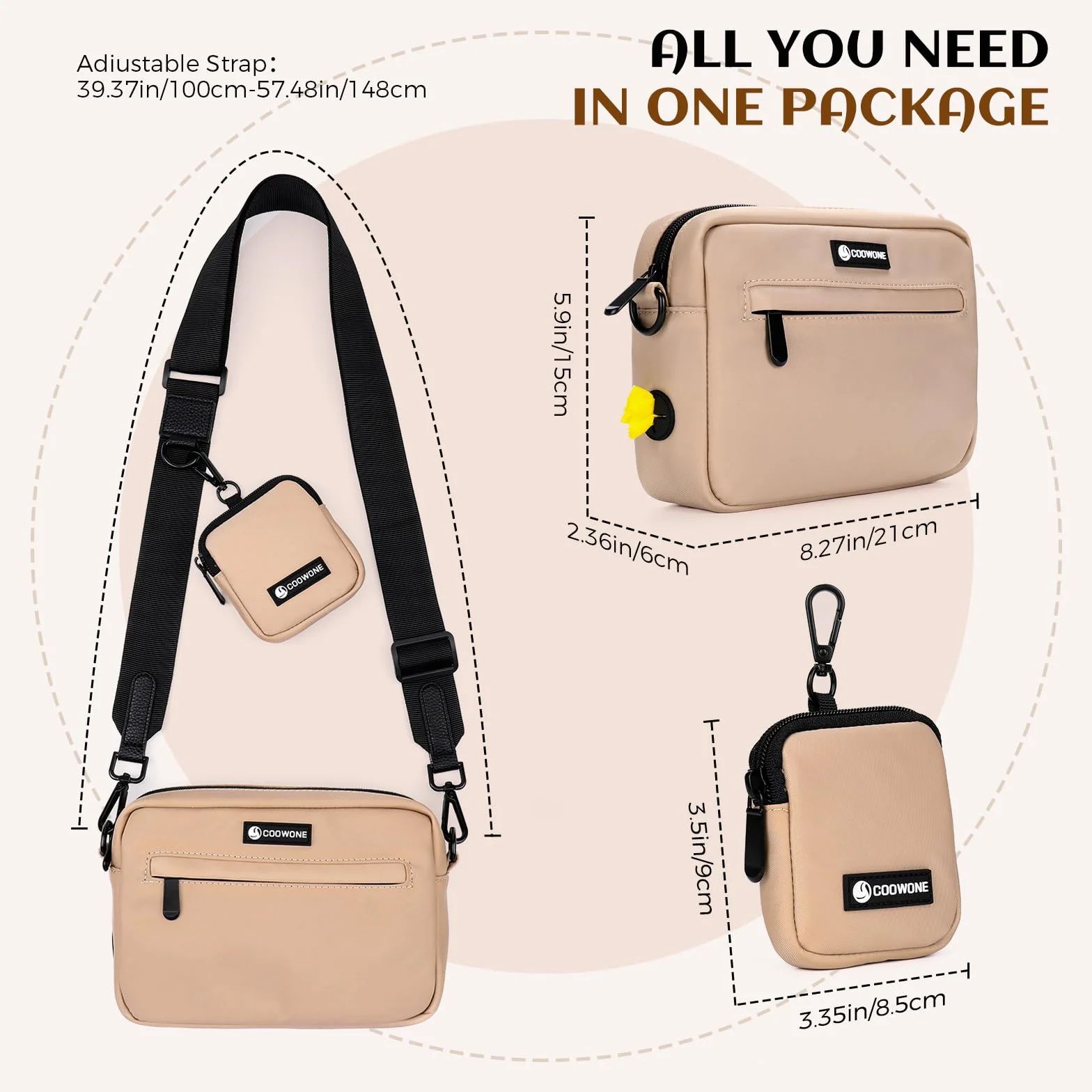 Borsa impermeabile per cani, borsa per cani per addestramento del cane, dispenser di sacchetti integrato, borsa a tracolla regolabile (caffè)
