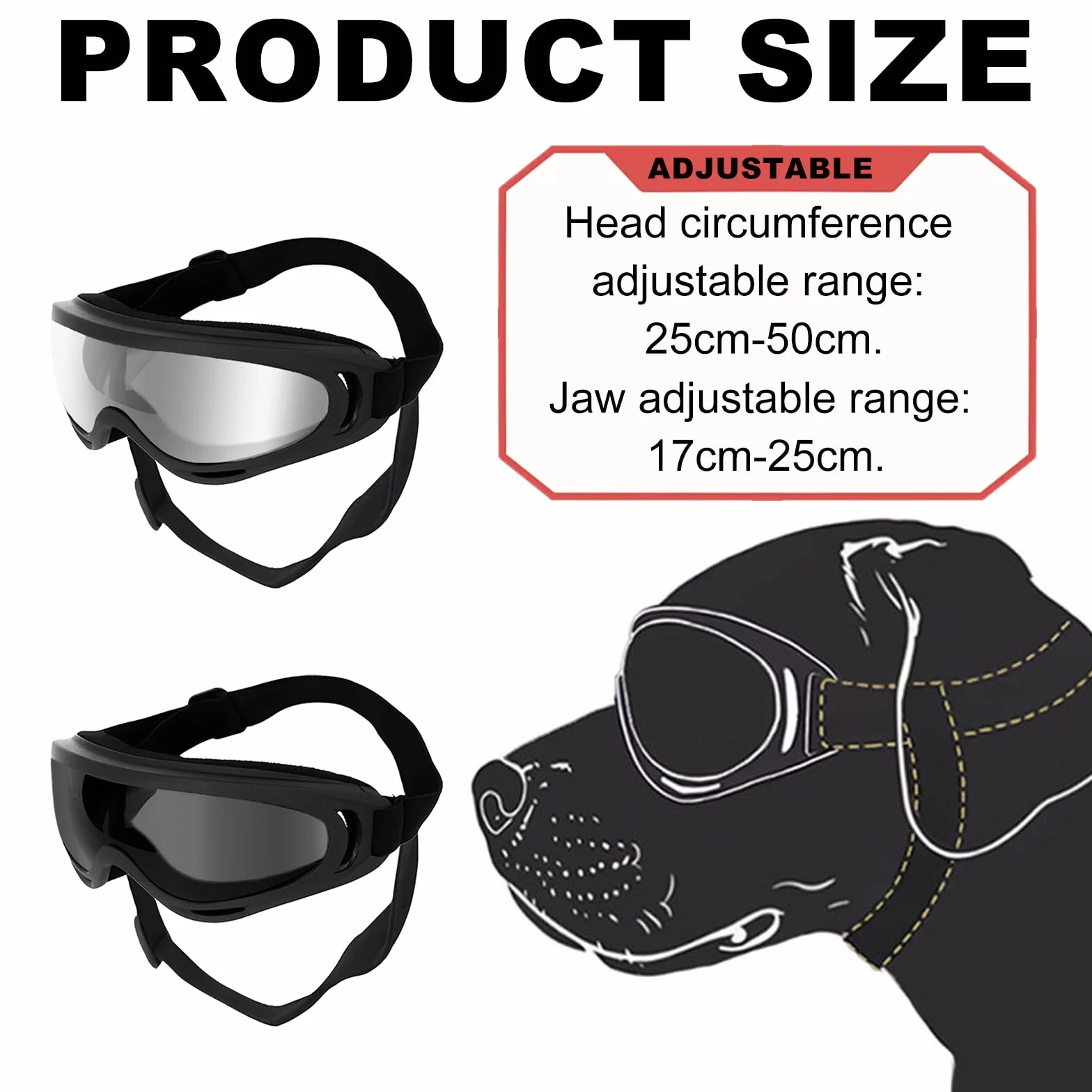 2Pezzi Occhiali per Cani, Occhiali Cane, Protezione UV Occhiali da Sole Cane, Antivento Occhiali da Sole per Cani di Taglia Media o Grande Attività all'Aperto, Guida, Arrampicata(Nero,Argento)