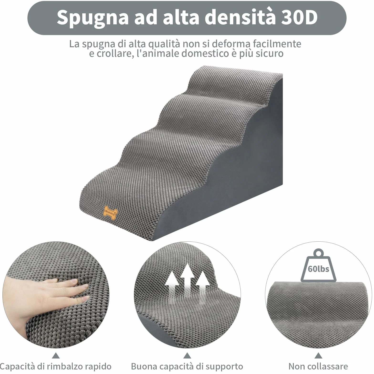Scala per Cani di Piccola Taglia 4 Passi 75x50x40cm Rampa con Coperchio Rimovibile