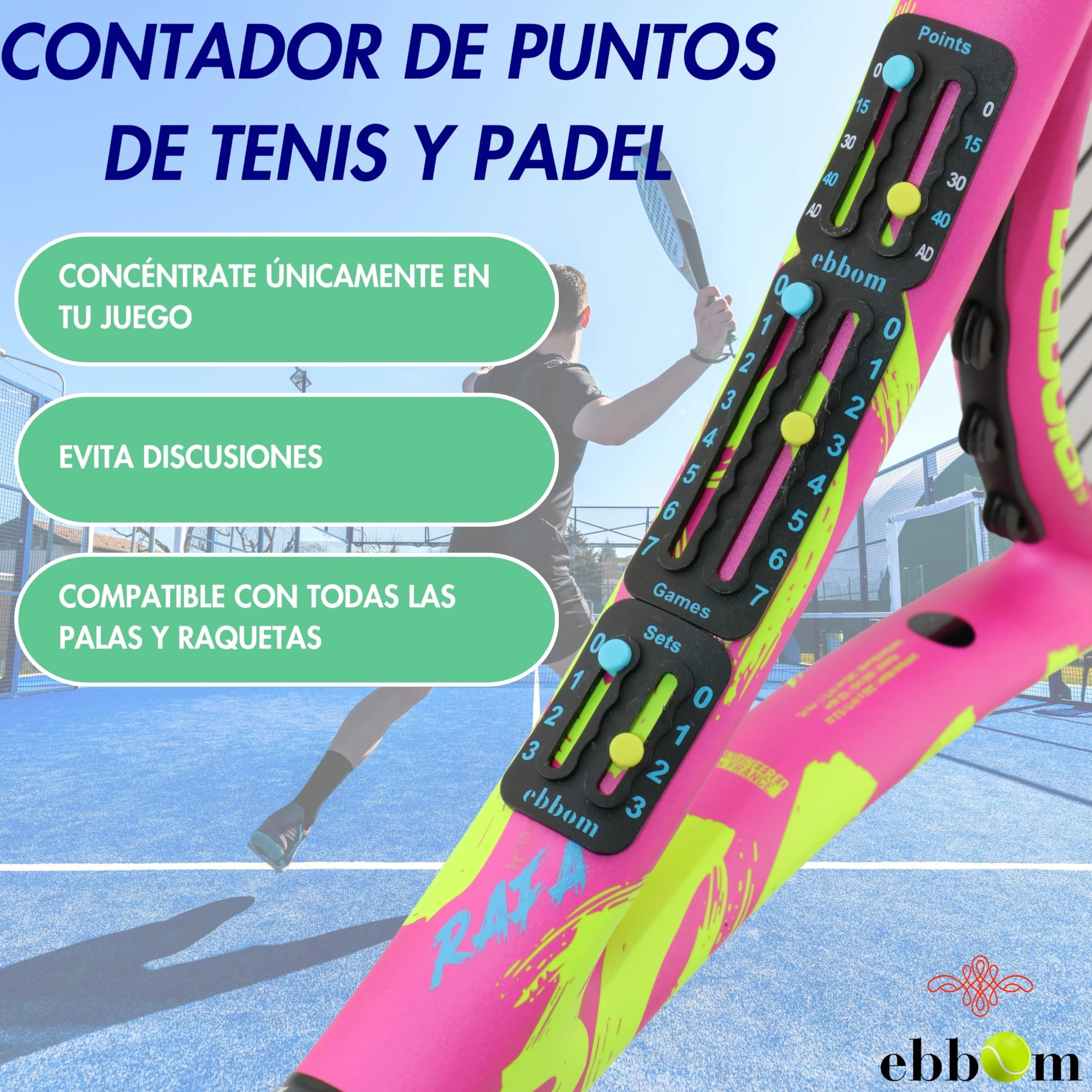 Segnapunti Padel e Tennis Ultralight con Adesivo 3M - 2 Overgrip B/N, 1 Pulitore - Accessori Padel