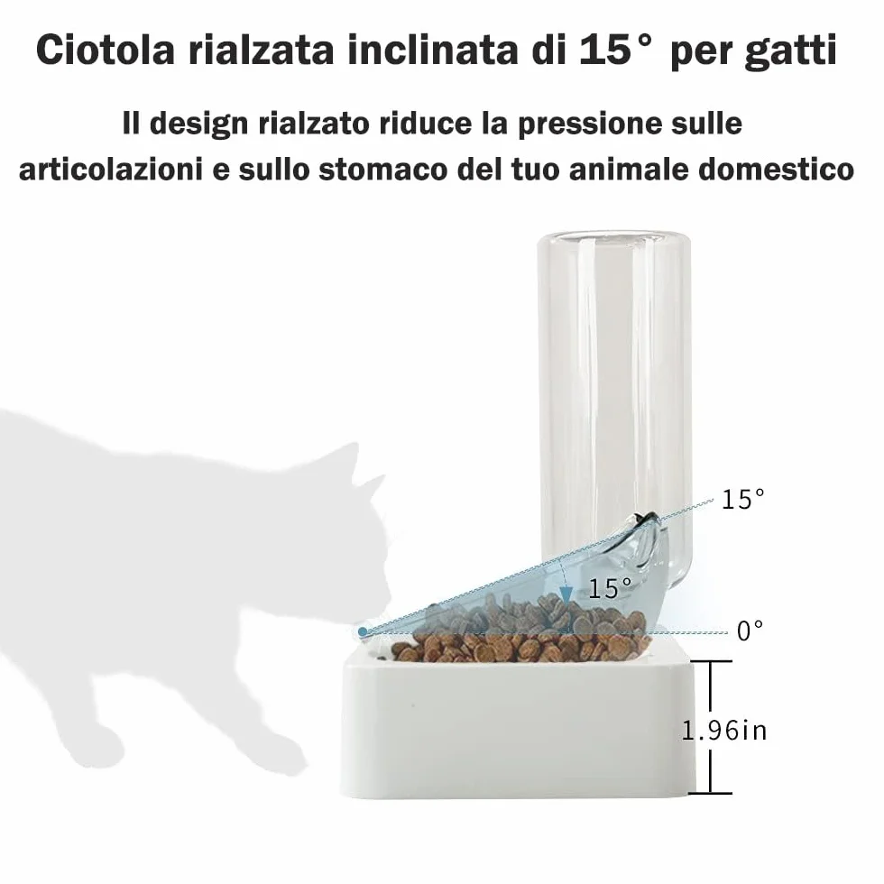 Marchul Ciotole per Gatti con Tappetino, per cibo, con Distributore Automatico di Acqua, Rialzate, 15° Inclinate, Doppio, per Cuccioli