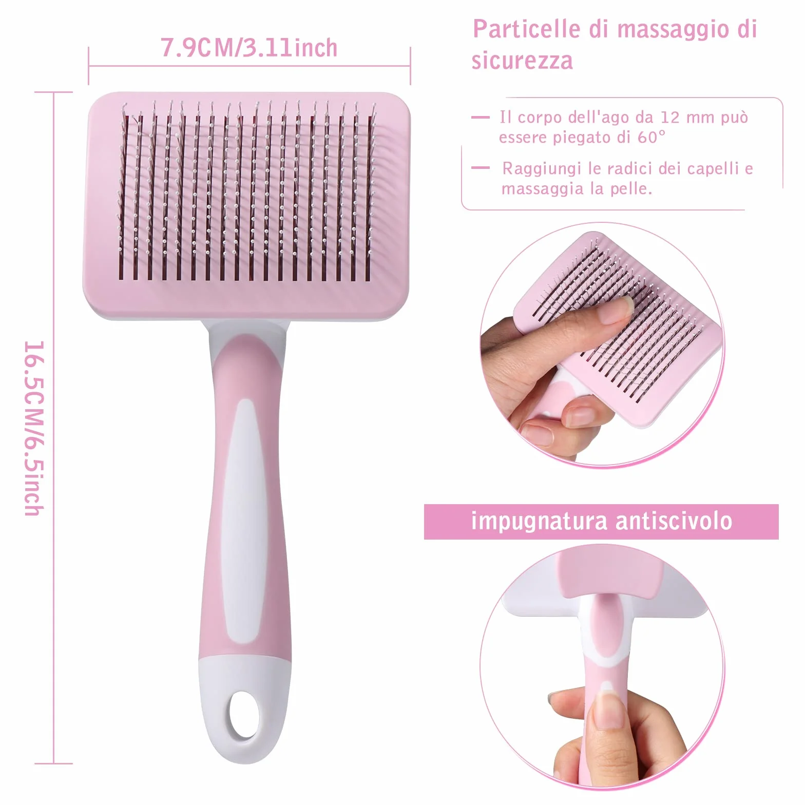 Vinabo Spazzola autopulente per animali domestici, spazzola per pelo lungo e corto, per cani e gatti, elimina efficacemente la tomentosi, sottopelo, grovigli, rosa