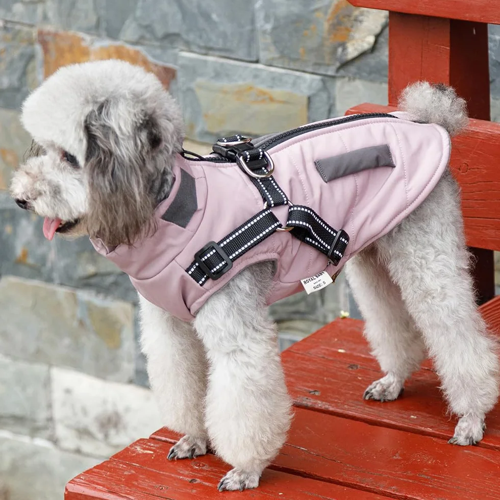 Cappotti invernali impermeabili per cani piccola e media taglia con pettorina