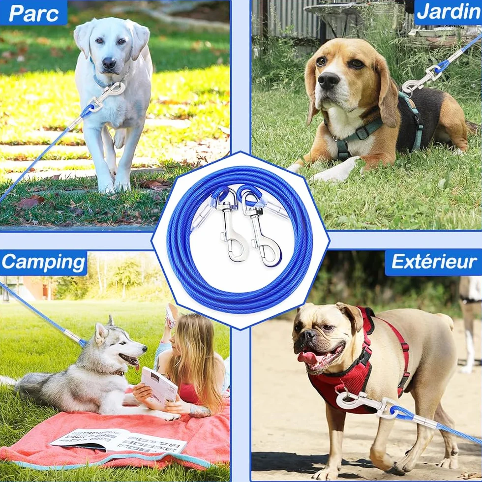 Cavo di fissaggio per cani 300 cm per cani forti | Cavo da corsa robusto per cani fino a 250 libbre | Linea di corsa per cani per esterni, cortile e campeggio