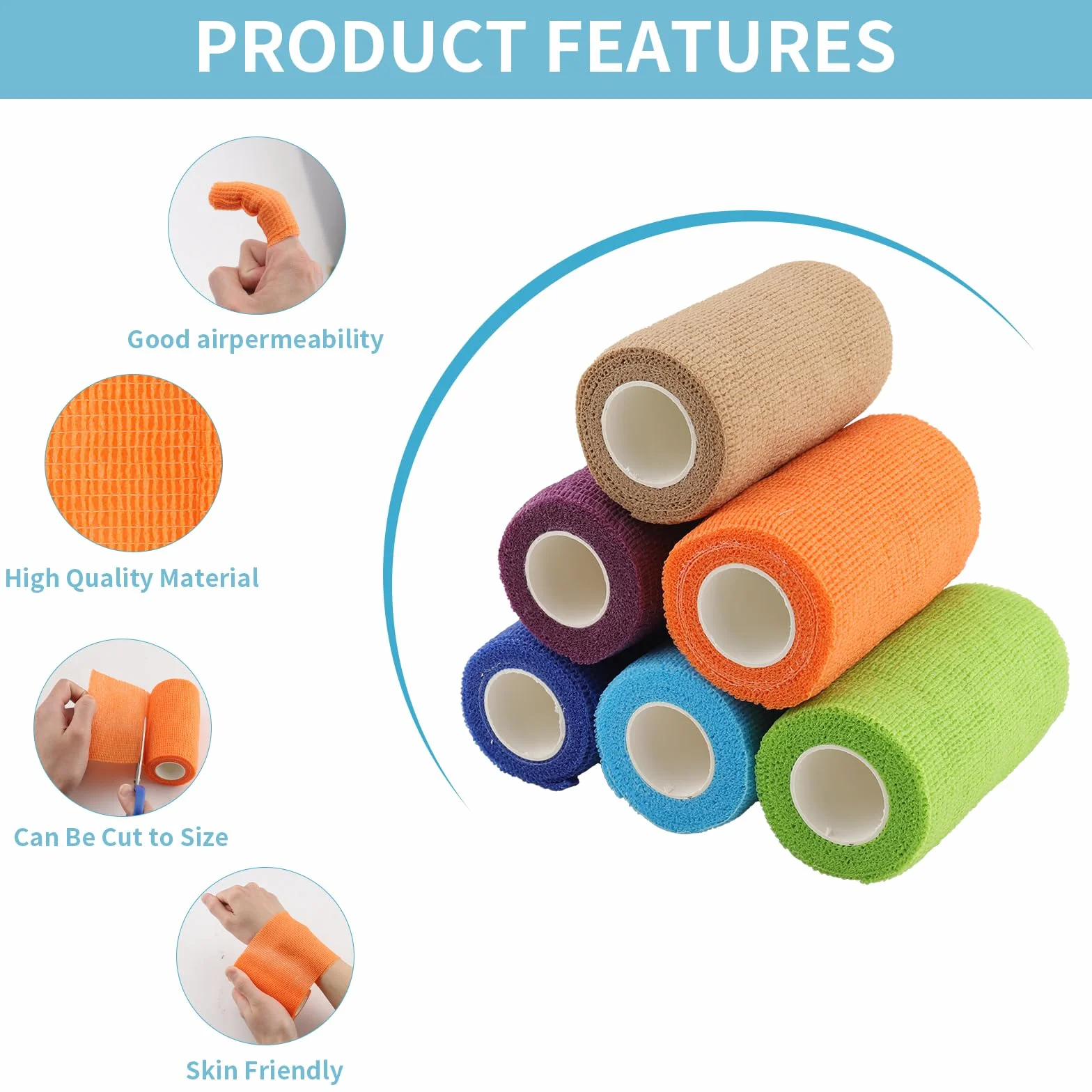 Benda elastica autoadesiva 12 rotoli 10 cm x 4,5 m per bendaggi sportivi