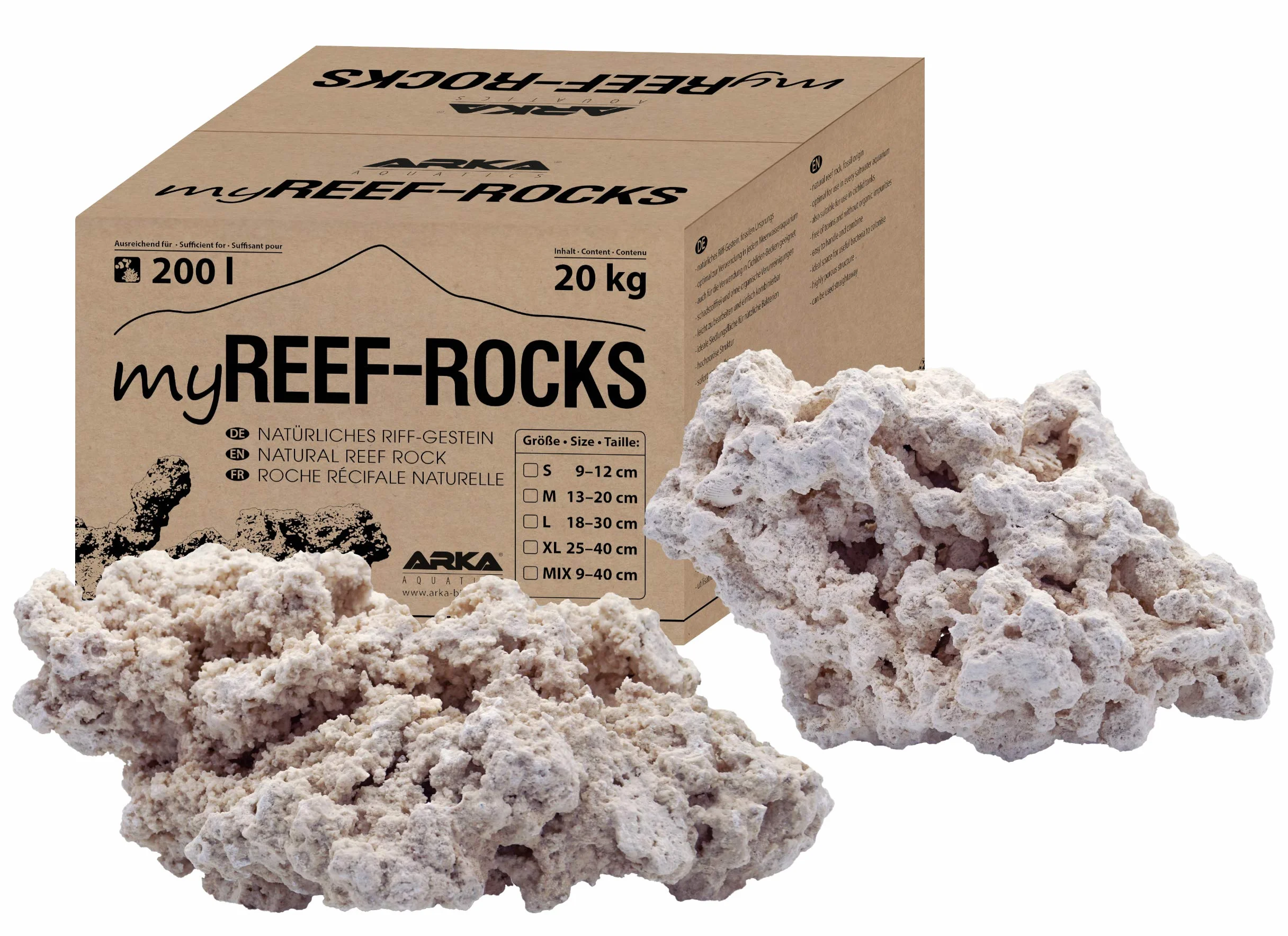 ARKA MRROSLG myReef-Rocks - Roccia Naturale di barriera corallina, Adatta Anche per acquari ciclidi, Altamente porosa, Senza Sostanze nocive, 20 kg, L, 18-30 cm