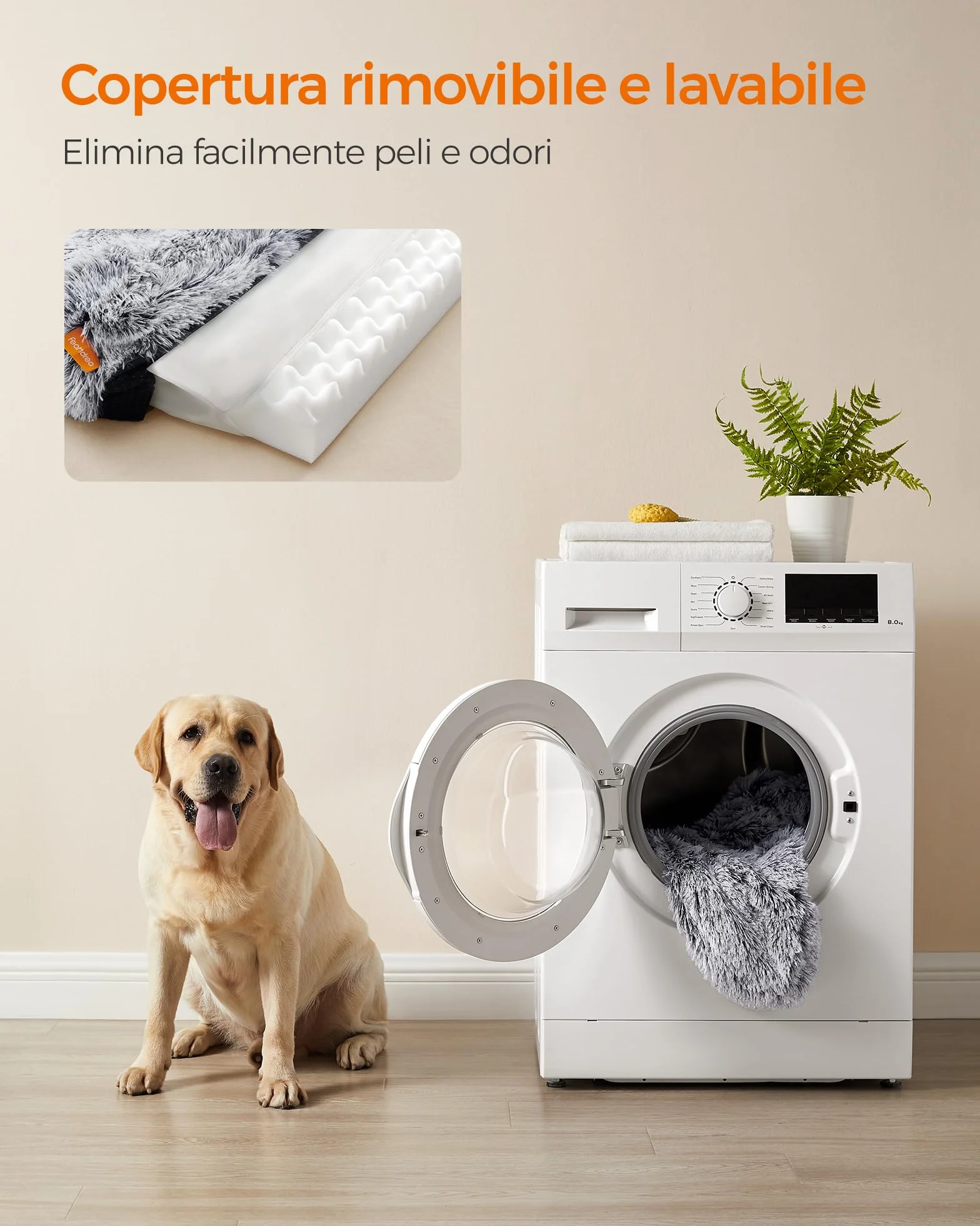 Feandrea FluffyHug Cuccia per Cani, Taglia XXL, Divano Letto per Cani di Taglia Grande, di Gommapiuma Ondulata, Copertura Lavabile Sfoderabile, 122 x 85 x 24 cm, Grigio Ombré PGW234G01