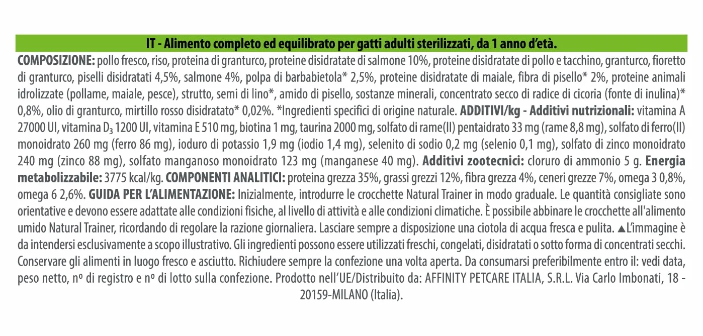 Trainer Natural Sterilised Adult con Salmone e Fibra di Pisello 3 kg