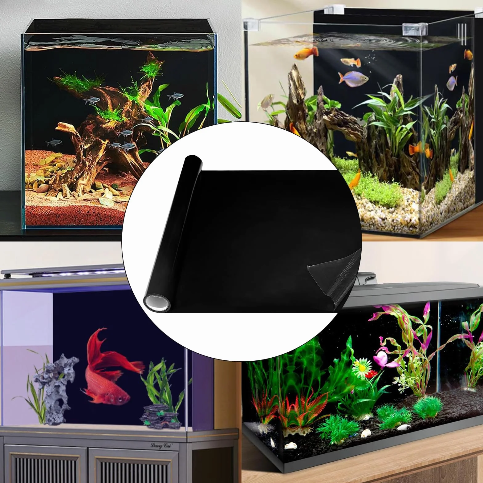 Gohytal Acquario Sfondo Nero, 200 x 40 cm Pesce Serbatoio Poster Sfondo Statico per Acquario Parete Posteriore in Vinile Adesivo Statico Sfondo Acquario Nero Generico per Acquario Acquari