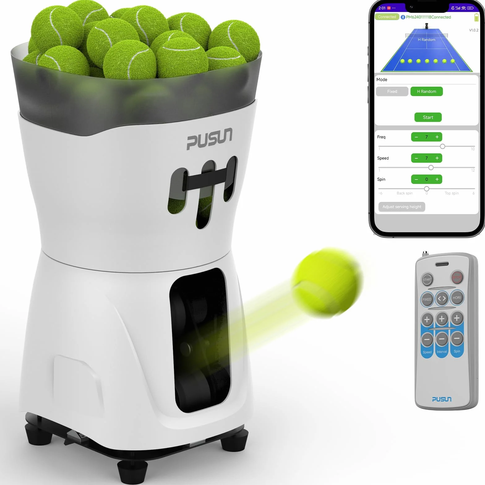PT Mini Pro Pallina da tennis Machinec, portatile, velocità e rotazione regolabili, capacità 65+ palline, telecomando, batteria