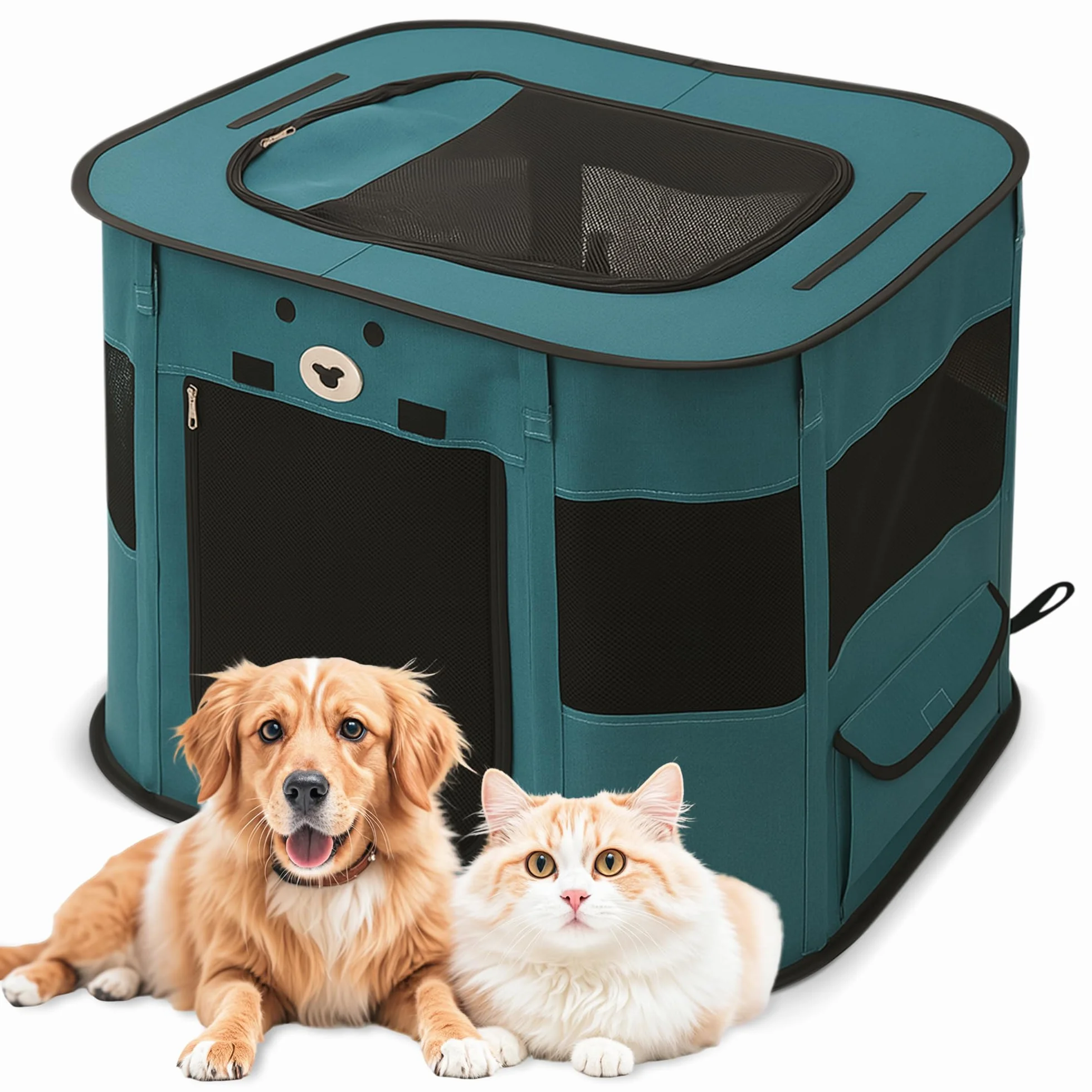 ALLSOPETS Recinto per Cani da Interno Pieghevole, Anche per Esterno, Box Traspirante Portatile per Gatti Conigli Cuccioli con Borsa da Trasporto, per Viaggi e Campeggio (Blu Reale, M)