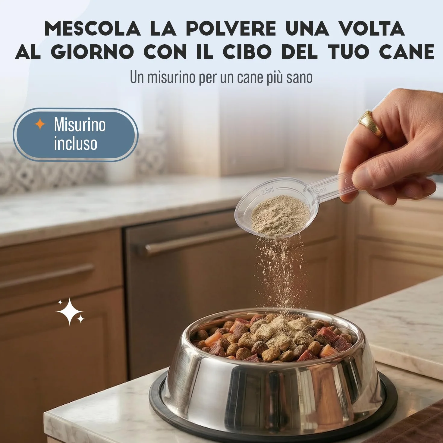 Pulizia Denti Cane in Polvere, Rimuovi Tartaro Denti, con Ascophyllum Nodosum e Pappa Reale, per Alito Cattivo e Igiene Orale, 150gr per Supporto alle Gengive e Alito Fresco