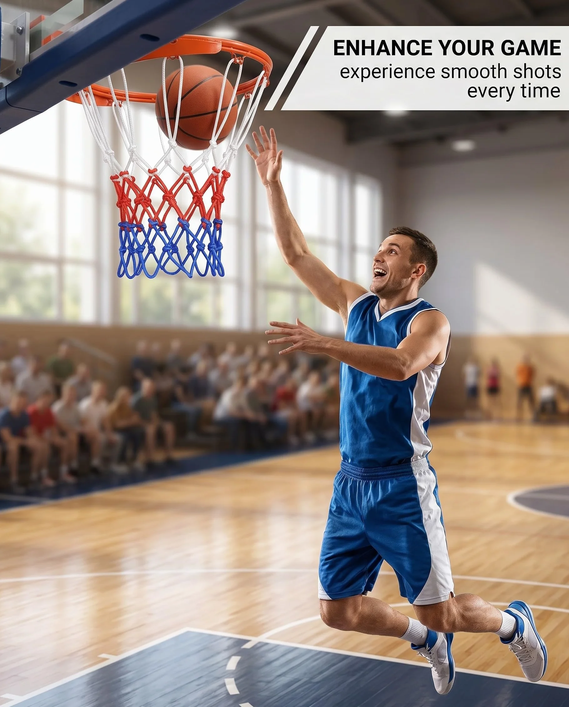 Rete Canestro Basket 2 Pezzi, Ricambio Nylon Rinforzato Standard 12 Anelli Resistente Intemperie