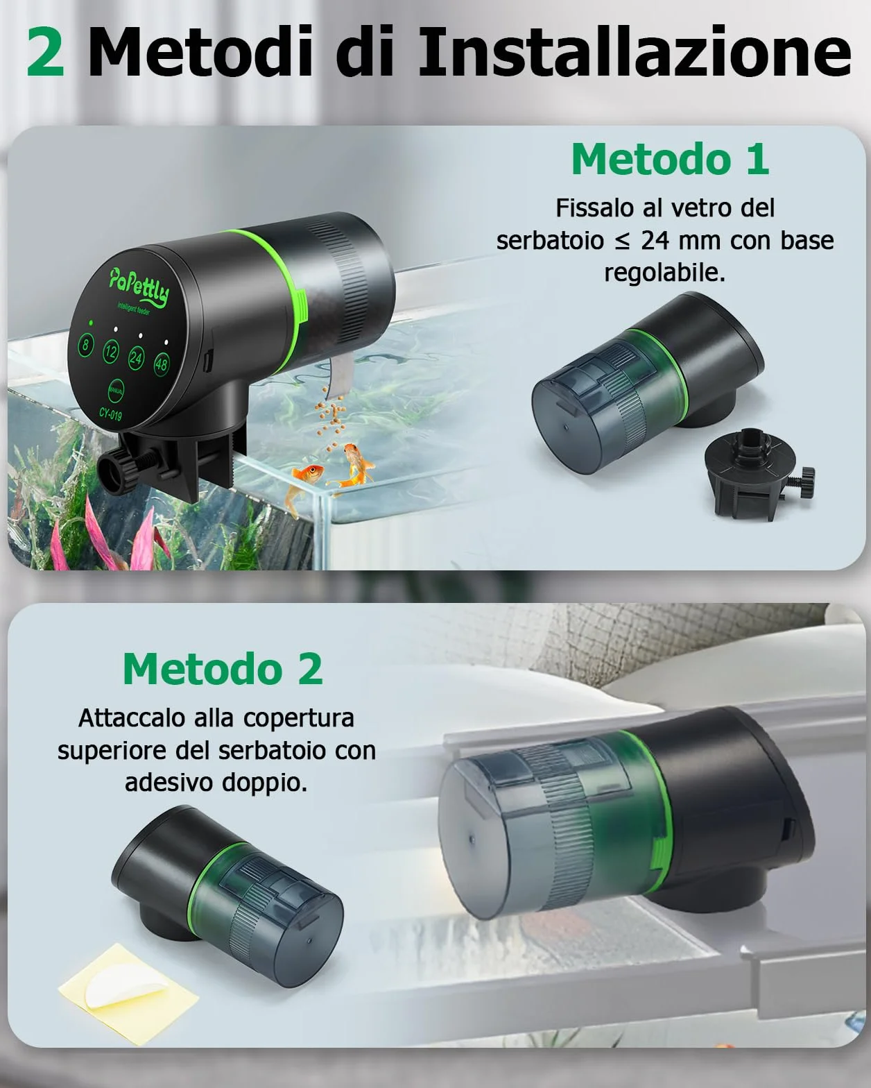 Papettly Mangiatoia Automatica Acquario 200ML con Timer per Pesci Tartarughe, 2 Batterie AAA