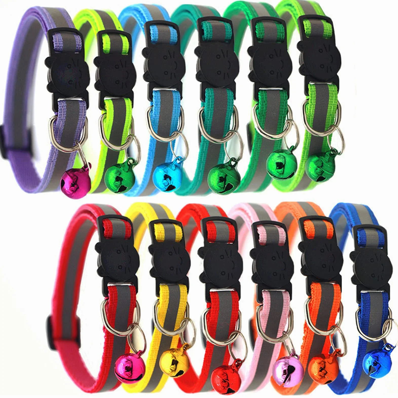 Collare per Gatto Riflettente con Campanella, Sicuro, Nylon, Colori Misti, Collare per Animale Domestico, Collare Rimovibile per Gatto (12)
