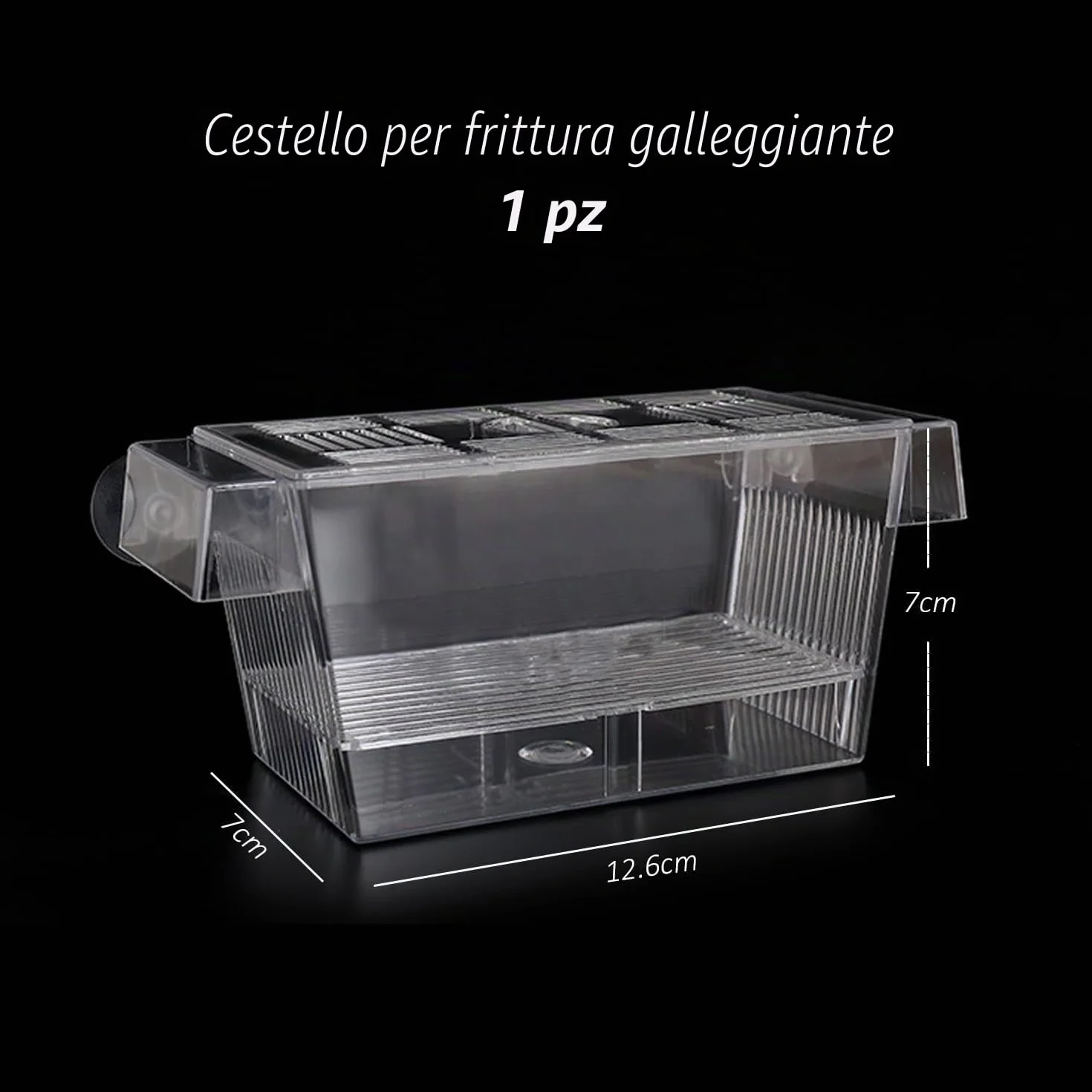 Scatola di isolamento trasparente a doppio strato, multifunzionale, galleggiante, con ventosa, per la cura di pesci piccoli nell'acquario, 12,6 x 7 x 7 cm