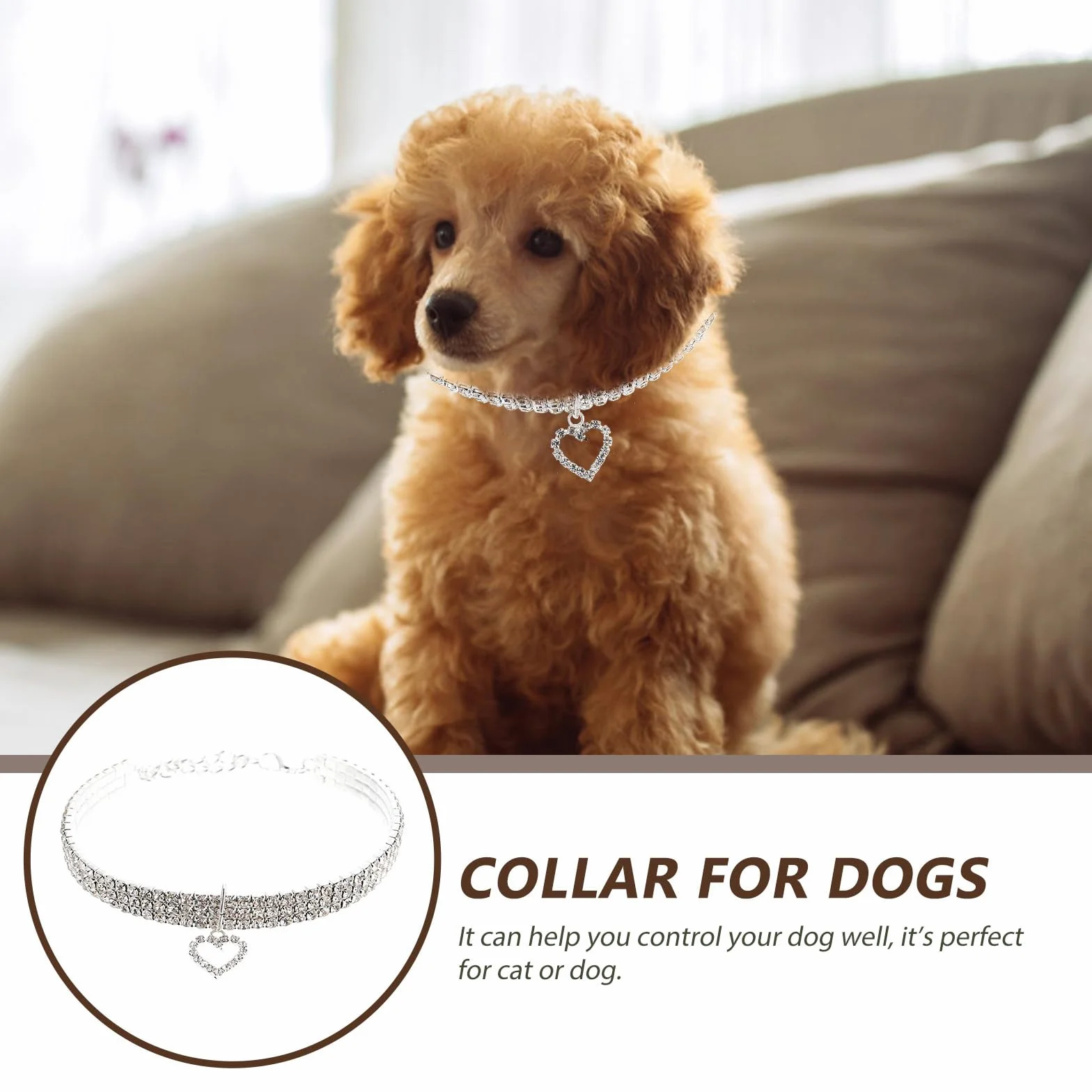 Collare per Cani Cuccioli con Pietre Decorative Elastiche Bianche con Ciondolo a Forma di Cuore