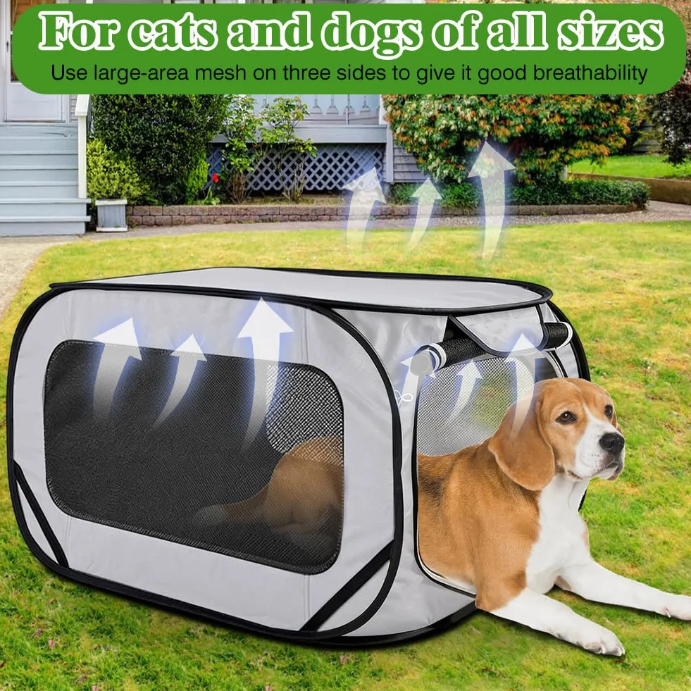 Trasportino per cani pieghevole, 92 x 52 x 52 cm, doppia porta pop-up, in tessuto Oxford, traspirante, robusto, trasportino per cani e gatti fino a 29,5 kg (grigio)