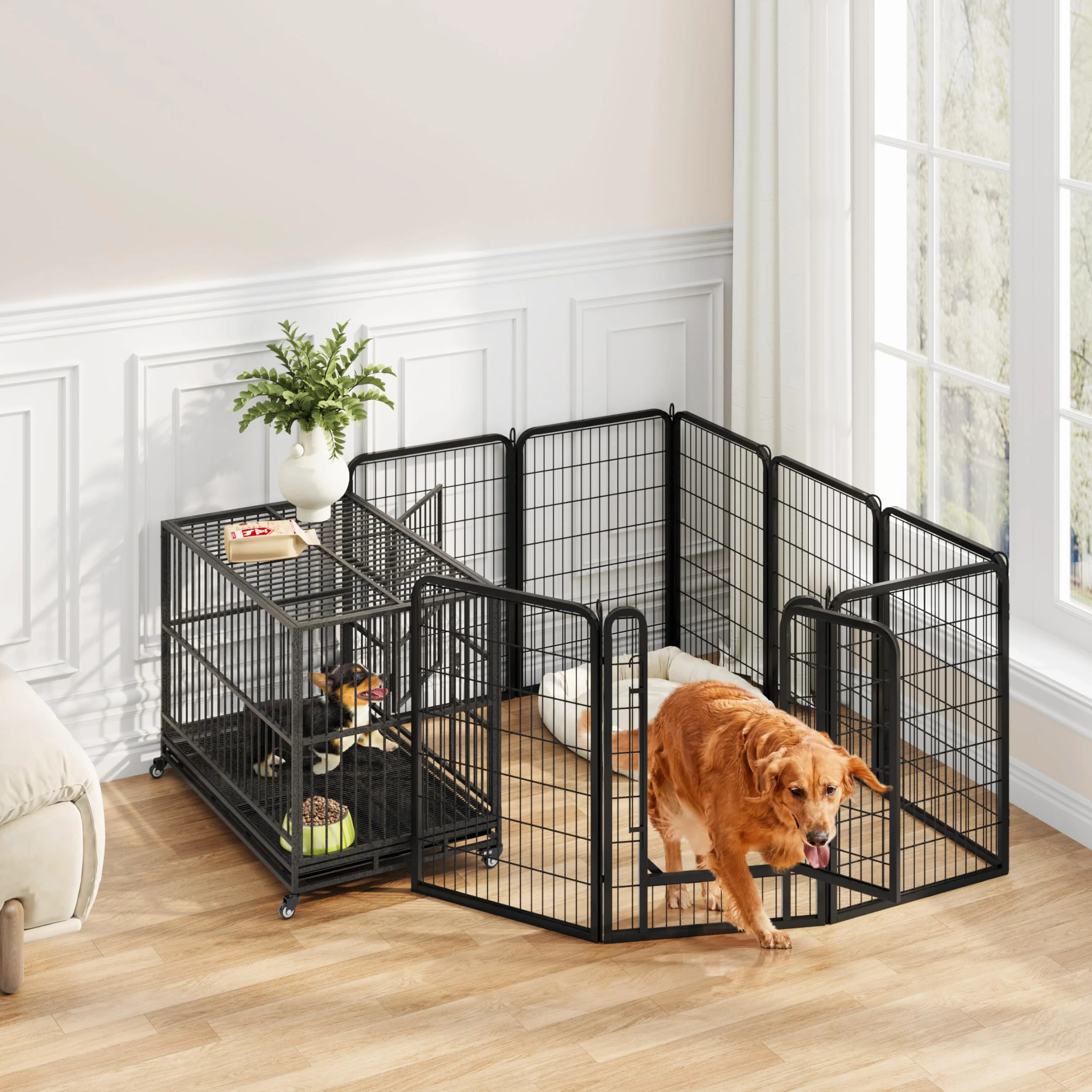 Yaheetech Recinto per Cani Grande 8 Pannelli 68x100 cm Ferro Recinzione Rete Metallica Pieghevole Portatile Nero