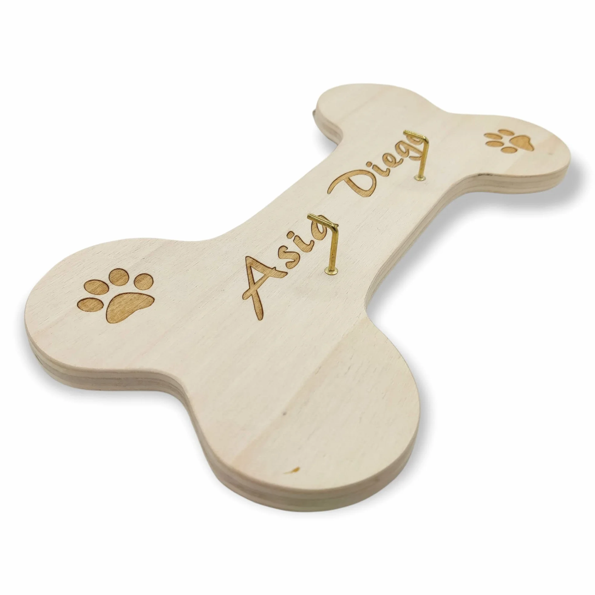 Porta guinzaglio per cani in legno a forma di osso con incisione laser (4-Osso Grande Personalizzato)