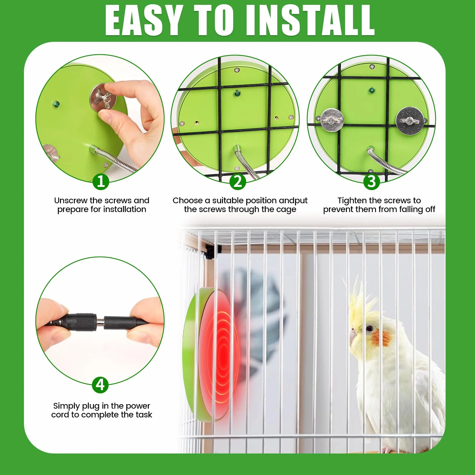 Riscaldatore Per Gabbia Per Uccelli Con Specchio, Riscaldamento Rapido Per Uccelli Da 18 W, Termostato Scaldapappagalli, Accessori Per Gabbie Per Uccelli Caldi Per Cacatua, Pappagalli, Verde