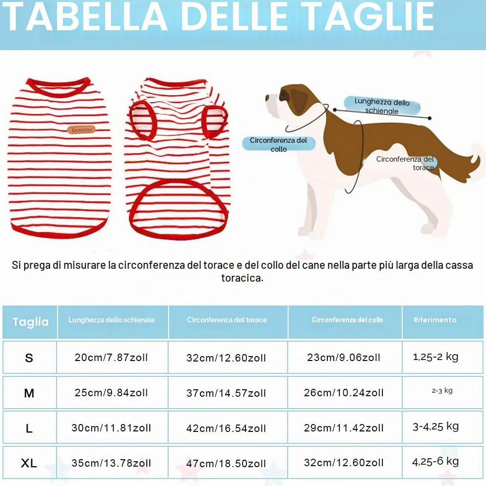 Voarge Maglietta con Strisce per Cani, Camicie Estive in Morbido Cotone per Cuccioli di Taglia Piccola