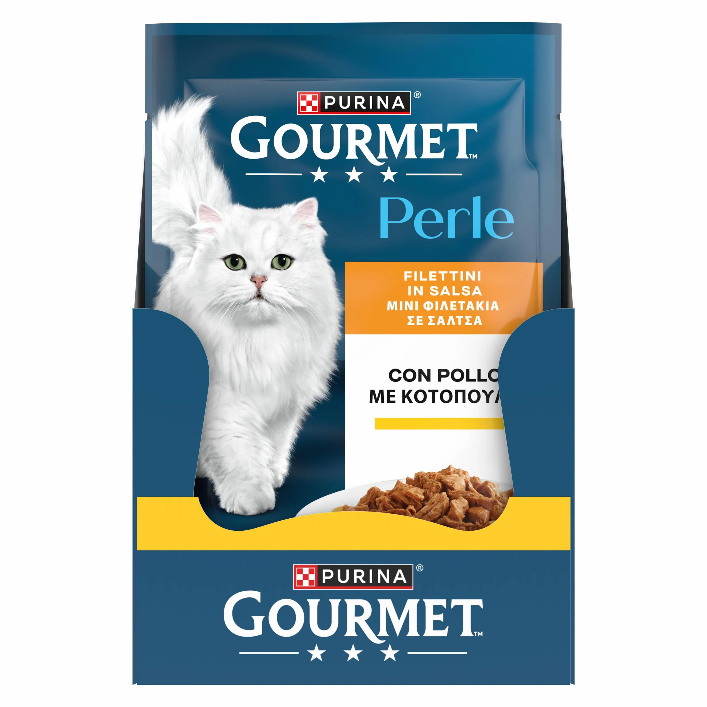Purina Gourmet Perle Filettini in Salsa Cibo Umido per Gatti con Pollo, 26 Buste da 85g