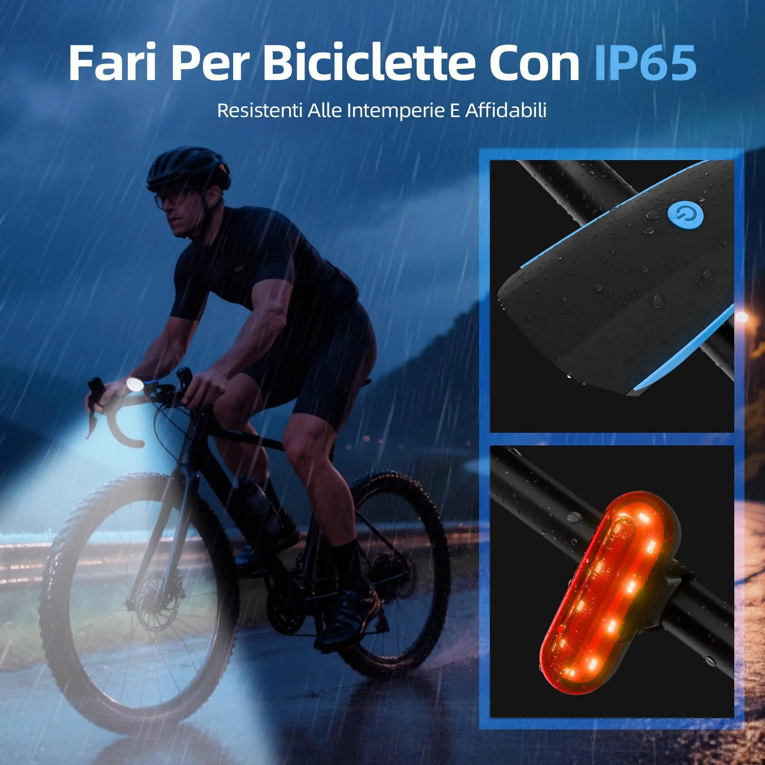 Luci Biciclette LED, Anteriore e Posteriore USB Ricaricabile e Impermeabile IP65, 1200 mAh luci MTB per Uomini Donne, Bambini, Combinazione di Luci per Mountain Bike Impermeabili
