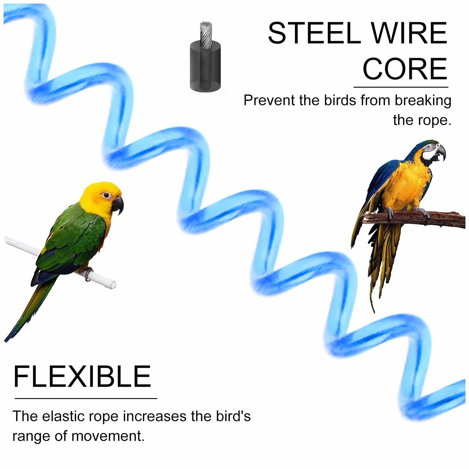 Andiker Corda Volante per Pappagallo 5 m, Catena per Piede, Imbracatura Addestramento Volo con Cordino Elastico Anti-Morso per Uccelli (Verde)