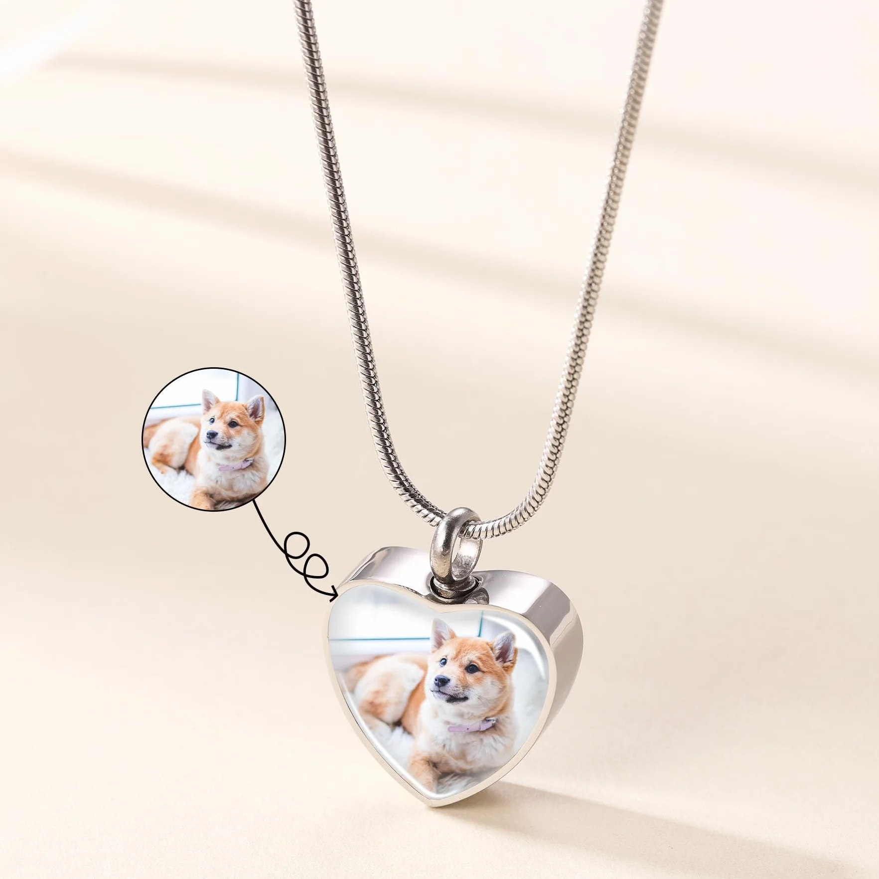 MeMeDIY Urna Pendente Collana Personalizzato Cuore Orma di Zampa Nome Foto Data per Donna Uomo Animale Domestico Memoriale