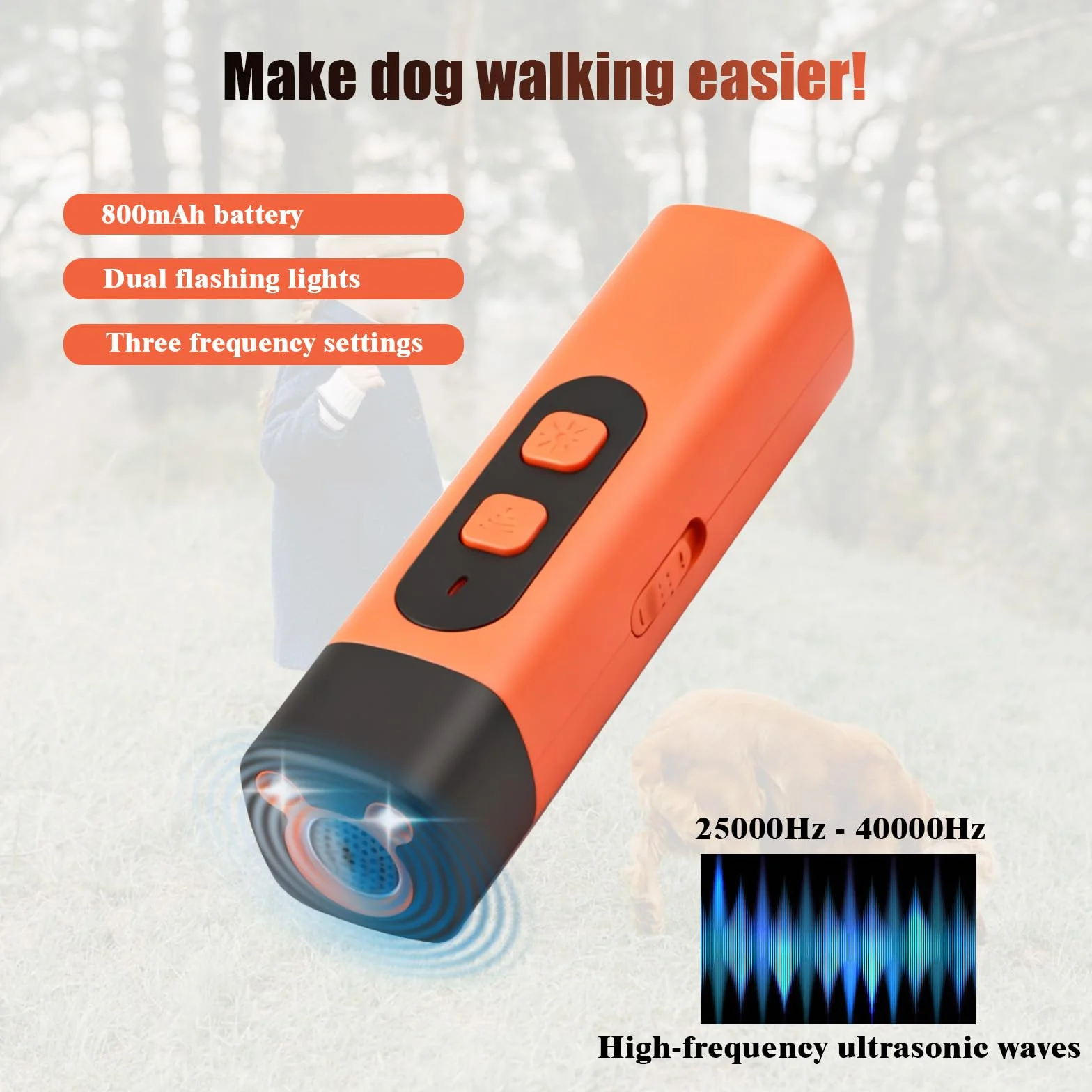 Ultrasuoni per Cani, Antiabbaio per Cani Ultrasuoni, Dispositivo Anti-Abbaiare con 3 Frequenze Regolabili con Torcia a LED, Scacciacani a Ultrasuoni per Cani Piccoli e Grandi