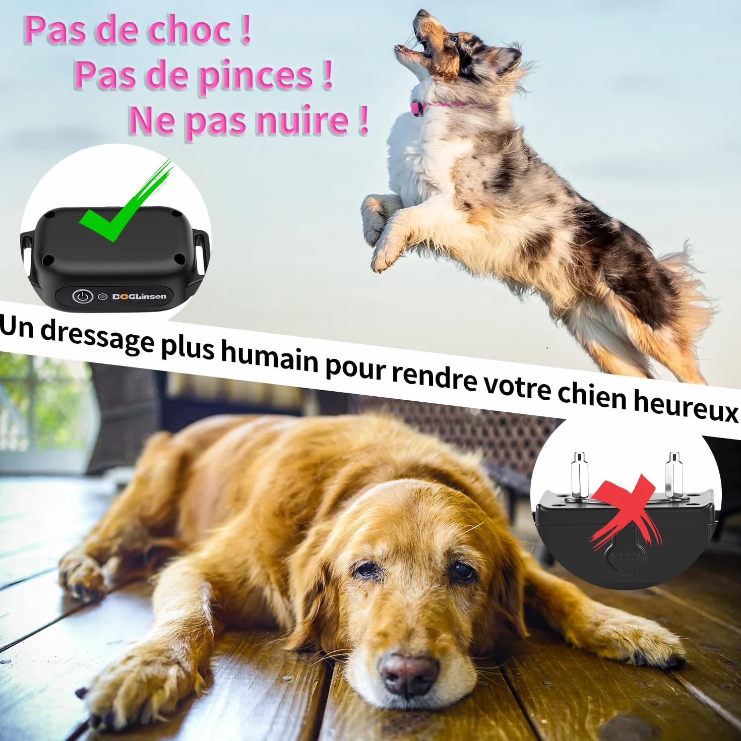 Collier de Dressage Pour Chien sans Choc - Collier Vibrant Pour Chien, Portée 1000m, 9 tonnellate e modalità di vibrazione, Pour Chiens Petit, Moyen et Grand - senza Douleur