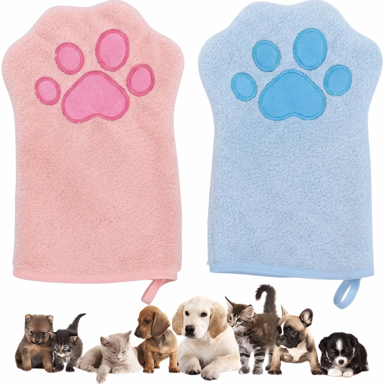 Asciugamano per Cani e Gatti [Set da 2] in Microfibra Super Assorbente, Telo da Bagno per Animali Domestici ad Asciugatura Rapida, Panno Morbido per Cuccioli e Zampe Sporche, Blu e Rosa