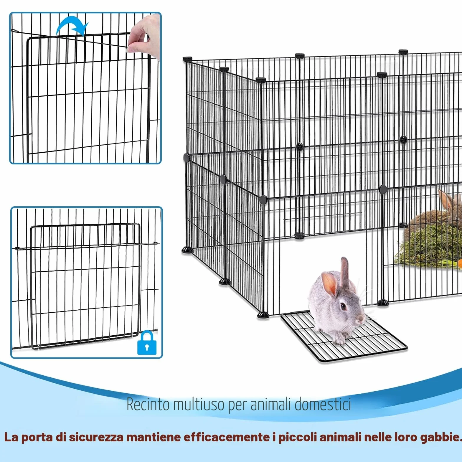 Froadp Recinzione per Animali Domestici Conigli da Esterno 142x72x72cm in Metallo 24 Pezzi Recinto a Griglia con Porta per Cavie, Animali da Compagnia, Gabbia per Cuccioli, Hamster (Nero)