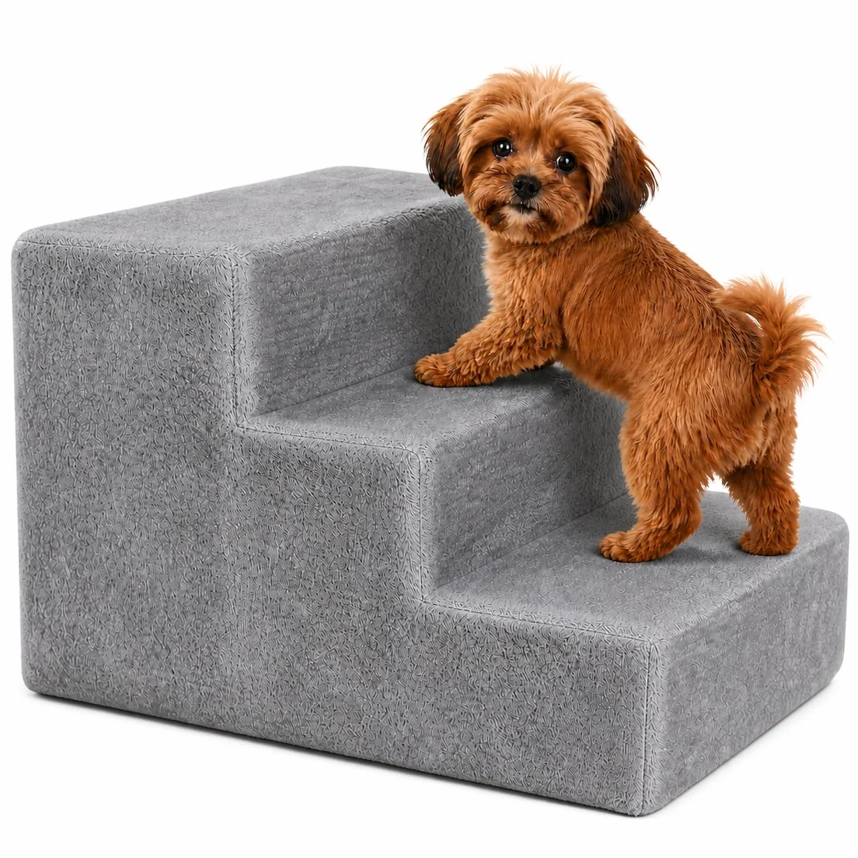 Lionto Scala per animali con rivestimento in peluche 46x36x34 cm robusta gradino basso 10 cm salva-articolazioni rivestimento sfoderabile lavabile portata 50 kg grigio chiaro