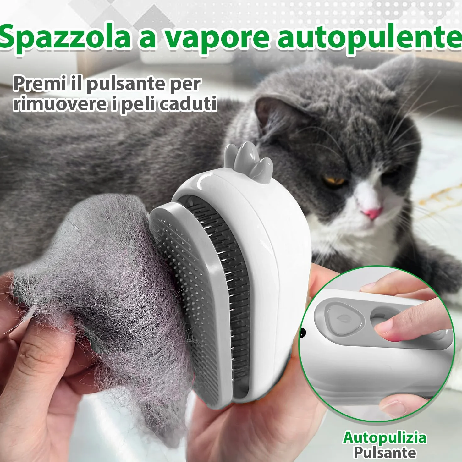 Spazzola a Vapore per Gatti Con Pulsante di Rilascio, Ricaricabile Spazzola Vapore per Peli Lunghi e Corti Gatti Cani Conigli, Autopulente per la Cura Della Muta Degli Animali Domestici