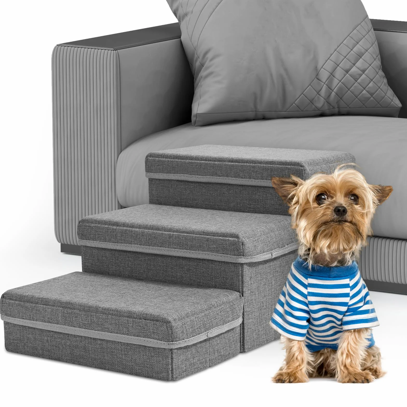 Sunowl Pieghevole Scaletta per Cani a 3 Gradini, Extra Larga con Contenitore, Antiscivolo per Cani di Piccola Taglia e Gatti