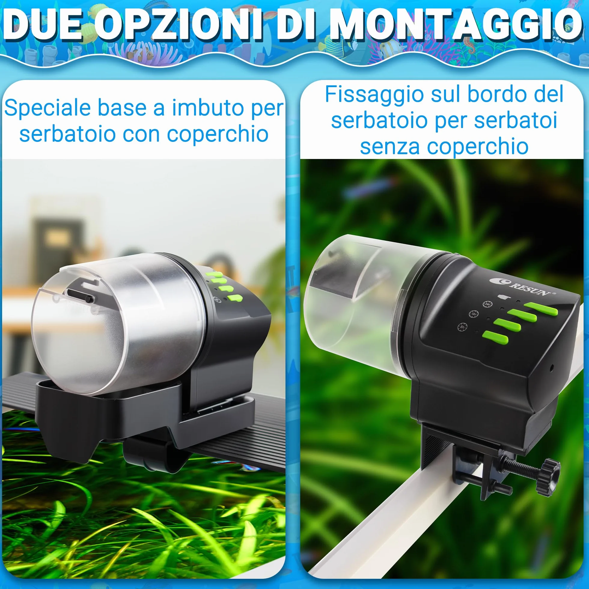 Ycozy Mangiatoia Automatica Acquario Distributore Automatico di Cibo Alimentatore di Pesce per Acquario & Serbatoio Mangiatoia per Pesci e Tartarughe | Resun AF2020