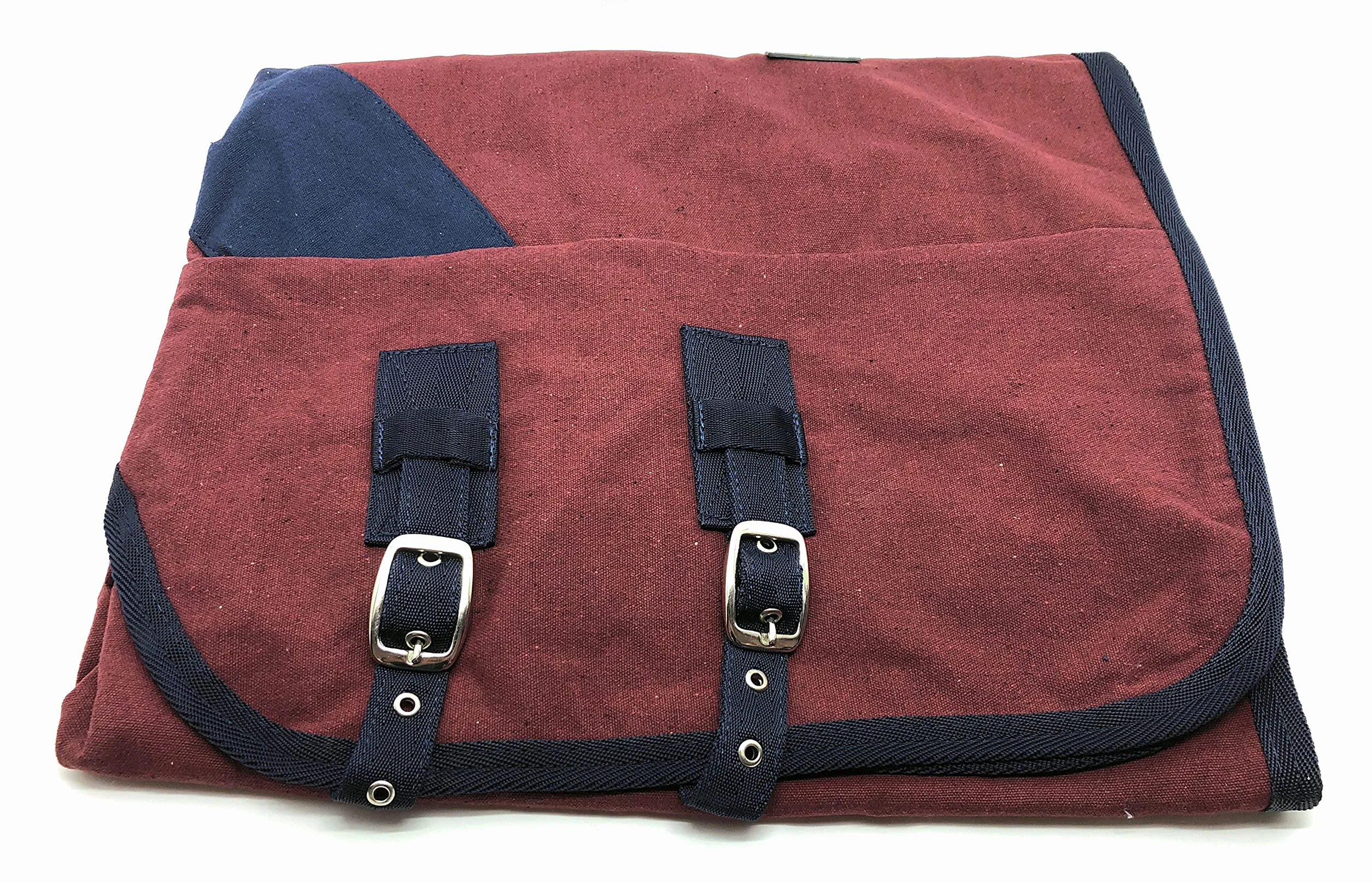Horses, Coperta da Box per Cavallo in Cotone Modello Maddy 2, Leggera e Traspirante per Primavera e Estate, con Cinghie e Copricoda, BORDEAUX/BLU-135 cm