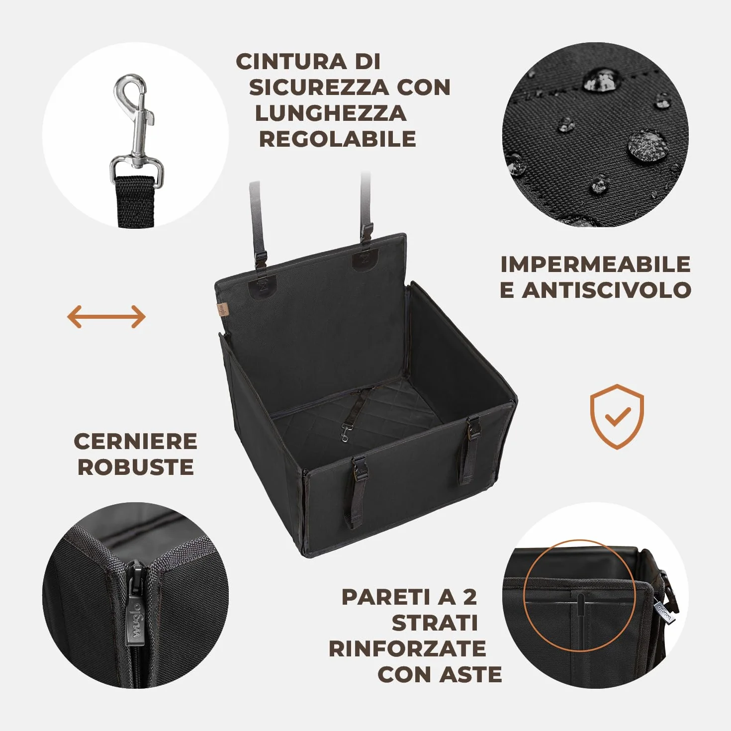 Seggiolino Auto Extra Stabile per Cani Piccoli e Medie - Rinforzato con 4 Cinghie Impermeabile per Sedile Posteriore