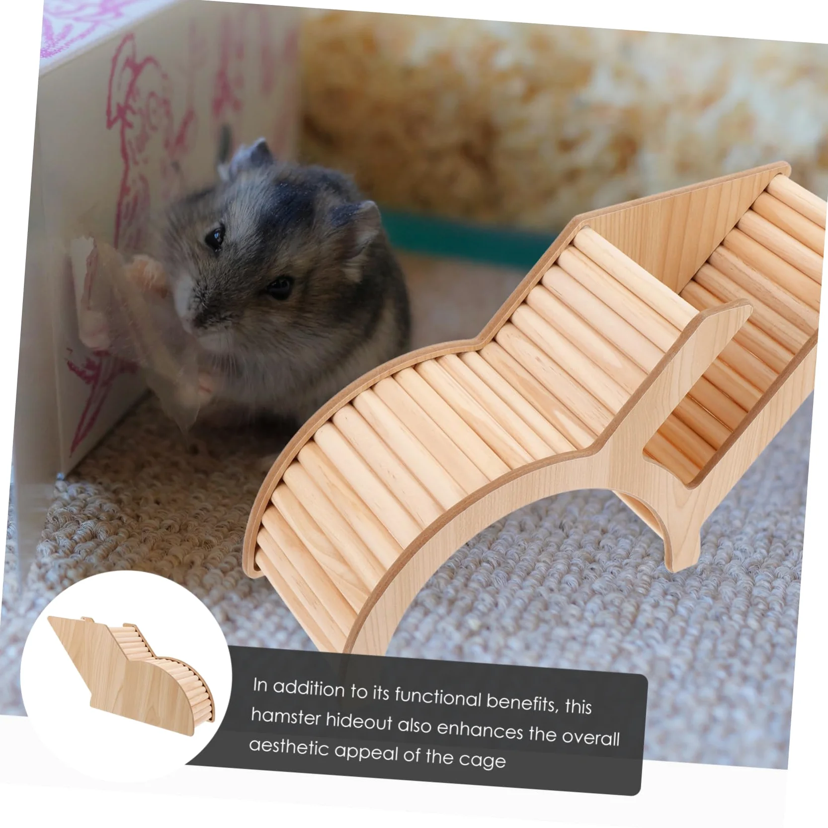 Casetta in Legno per Criceti Tunnel Arco Nascondiglio Casa per Piccoli Animali Accessori Gabbia Decorazione Habitat