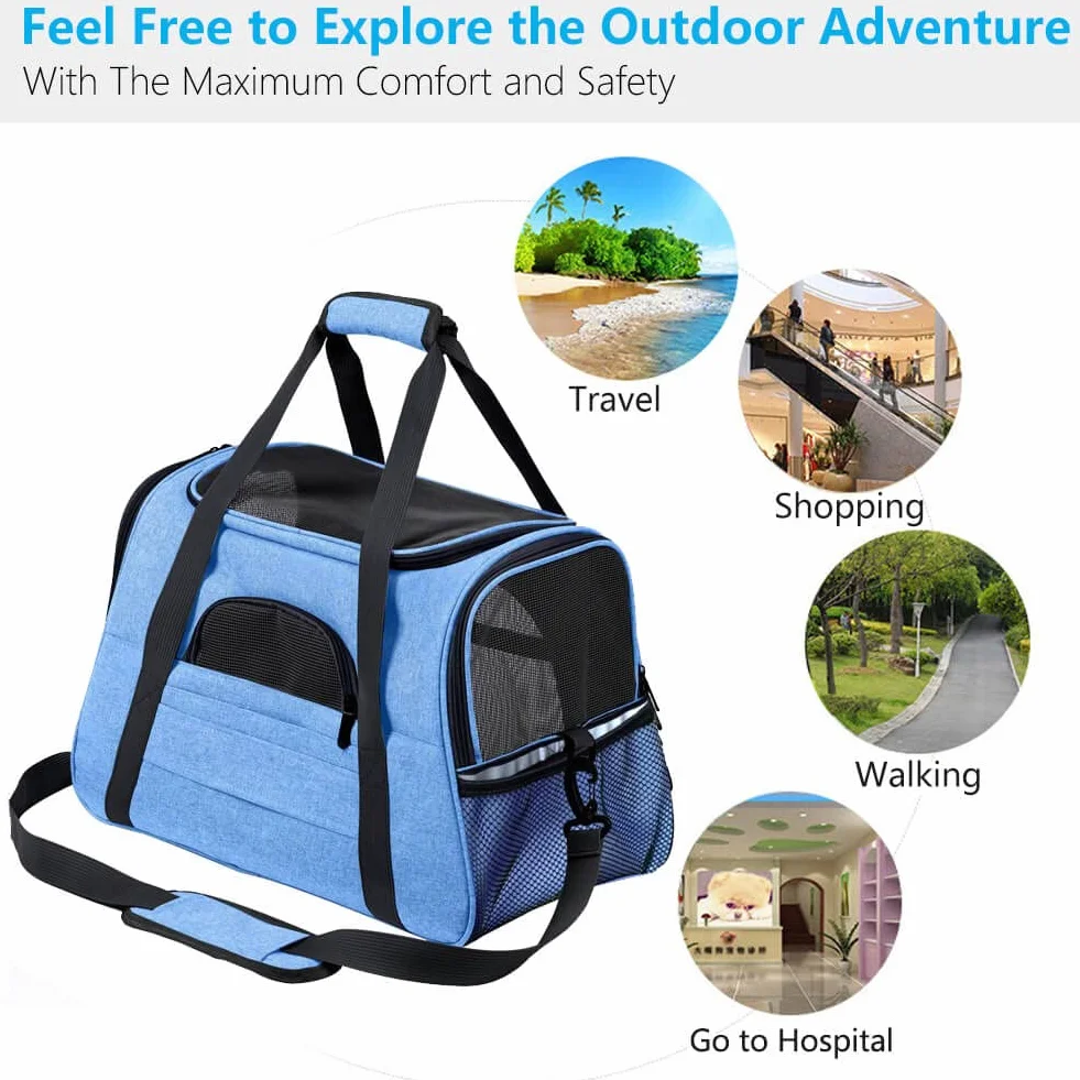 Trasportino gatto, trasportino per cani, Trasportino per animali portatile morbido e pieghevole, Può essere portato a mano o a tracolla (Blu)