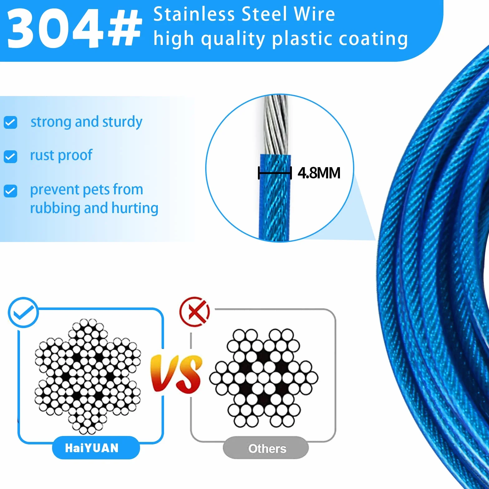 Dog Tie out Cable 10/15/20/25/30 FT Dog Runner for Yard Steel Wire Dog Cable with Durable Superior Clips Blue Dog Chains for Outside Dog Lead for Large Dogs Up to 165 lbs