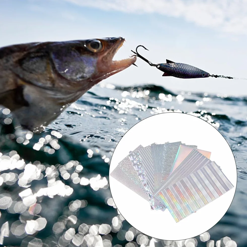 SUPERFINDINGS 18 szt. Olograficzne Nastro Adesivo Richiamo di Pesca Squame di Pesce Argento