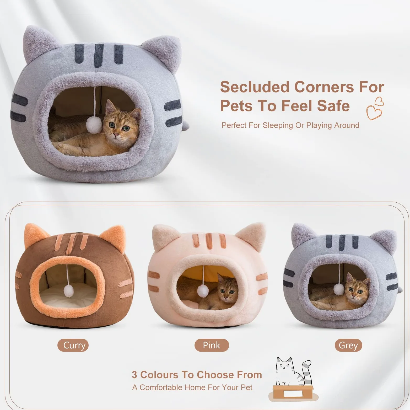 PETCUTE Cuccia per Gatti e Cani con Cuscino Rimovibile Lavabile, Fondo Antiscivolo, Morbida Nicchia per Conigli/Cuccioli